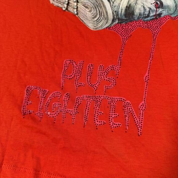 Plus Eighteen Men's Loyal Money Graphic Beaded 100% Cotton Red T-Shirt Size Med - Picture 4 of 10